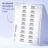 Obraz przedstawia arkusz wkładek etykiet Avery z nazwiskiem 'Paul Meyer'. Na arkuszu znajduje się łącznie 90 wkładek, ułożonych w wierszach i kolumnach, oraz notatka informująca o możliwości samodzielnego drukowania wkładek.