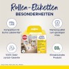 Obraz przedstawia opakowanie etykiet w rolkach Avery Zweckform, podkreślając kompatybilność z drukarkami etykiet Dymo, zapewnienie jakości w dobrej cenie oraz szczegóły dotyczące przyjazności dla środowiska.