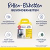Obraz przedstawia opakowanie rolki etykiet Avery, podkreślając takie cechy jak kompatybilność z Dymo Labelwriter, gwarancję zwrotu pieniędzy, markową jakość w niskiej cenie oraz trwały papier.