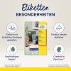 Obraz przedstawia opakowanie produktu dla owalnych etykiet Avery Zweckform, podkreślając łatwość projektowania, usuwalne etykiety, zrównoważony papier oraz że jest stworzony w Niemczech. Projekt ma nowoczesny układ z ilustracjami produktu i tekstem w języku niemieckim.