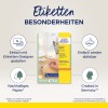 Obraz przedstawia opakowanie etykiet Avery Zweckform, podkreślając funkcje takie jak łatwe projektowanie przy użyciu projektanta etykiet, etykiety usuwalne oraz papier zrównoważony pochodzący z odpowiedzialnie zarządzanych lasów. Zaznaczono również, że produkt jest tworzony w Niemczech.