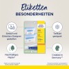 Obraz przedstawia reklamę produktu z etykietami do zamrażarek Avery, podkreślając ich opcje projektowe, materiały zrównoważone i przydatność do zamrażania. Zawiera przykłady oznakowanych pojemników na krewetki i spaghetti.