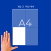 Dłoń obok diagramu papieru A4 z etykietą 105 x 148 mm i siatką ćwiartkową?