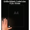 Porównanie wielkości z ręką, artykuł: L4730REV-25, jeden arkusz uniwersalnych etykiet, usuwalny, format: 17,8 x 10 mm, kolor: biały.