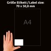 Porównanie rozmiaru z ręką, Artykuł: L4738REV-25, arkusz etykiet na dyskietki, format: 70 x 50,8 mm, kolor: biały.