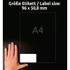 Porównanie wielkości z ręką, artykuł: L4744REV-65, jeden arkusz uniwersalnych etykiet, format: 96 x 50,8 mm, kolor: biały.