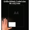 Porównanie wielkości z ręką, artykuł: L4745REV-25, arkusz uniwersalnych etykiet, odklejalne, format: 96 x 63,5 mm, kolor: biały.