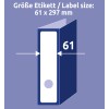 Porównanie wielkości z ręką, artykuł: L4759-25, jeden arkusz etykiet na segregatory, format: 61 x 297 mm, kolor: biały.