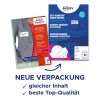Obraz przedstawia dwa opakowania samoprzylepnych plakietek imiennych firmy Avery, ukazujące ich szczegóły i branding, wraz z informacjami o produkcie w języku niemieckim.