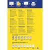 Obraz zawiera informacje o różnych produktach etykiet od Avery, z szczegółami dotyczącymi specyfikacji, zaleceń i danych kontaktowych w kilku językach, w tym niemieckim, francuskim, niderlandzkim, rosyjskim, fińskim i polskim.