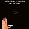 Porównanie rozmiaru z ręką, Artykuł: L6022REV-25, arkusz etykiet dla kaset danych, format: 63,5 x 8,5 mm, kolor: biały.
