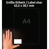 Porównanie rozmiaru z ręką, Artykuł: L6023REV-25, jeden arkusz uniwersalnych etykiet, usuwalny, format: 63,5 x 38,1 mm, kolor: biały.