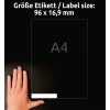 Porównanie wielkości z ręką, artykuł: L6031REV-25, jeden arkusz etykiet uniwersalnych, usuwalny, format: 96 x 16,9 mm, kolor: biały.