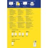 Ulotka informacyjna dotycząca etykiet na płyty CD firmy Avery, zawierająca instrukcje projektowania i drukowania w wielu językach. Zawiera wskazówki oraz informacje kontaktowe.