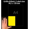 Porównanie wielkości z ręką, artykuł: L6127-20, jeden arkusz etykiet z folii odpornej na warunki atmosferyczne, format: 99,1 x 139 mm, kolor: żółty.