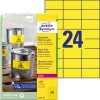 Opakowanie z arkuszem etykiet: Avery Zweckform odporne na warunki atmosferyczne etykiety foliowe, artykuł: L6131-20, format: 70 x 37 mm, do drukarek: laser czarno-biały, zawartość: 480 etykiet / 20 arkuszy, 24 etykiety/arkusz.