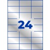 Nadruk wykrojnika na pojedynczym arkuszu A4, artykuł: L6133-20, etykiety tabliczek znamionowych, format: 70 x 37 mm, 24 etykiety/arkusz.