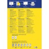 Obraz jest ulotką informacyjną o etykietach permanentnych NoPeel w wielu językach, opisującą ich cechy, instrukcje użytkowania, wskazówki dotyczące optymalnego drukowania oraz specyfikacje produktu, w tym rozmiary i materiały.