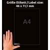 Porównanie wielkości z ręką, artykuł: L7656-25, arkusz mini etykiet organizacyjnych, format: 46 x 11,1 mm, kolor: biały.