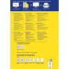 Ten obraz przedstawia przewodnik projektowy dotyczący drukowania etykiet na zamrażarki w wielu językach. Zawiera szczegóły dotyczące produktów, zalecane temperatury oraz porady dotyczące optymalnego drukowania. Wymienione są również różne rozmiary etykiet i kody produktów.