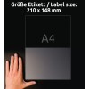 Porównanie wielkości z ręką, Artykuł: L8012-10, jeden arkusz etykiet antybakteryjnych przezroczystych, Format: 210 x 148 mm, Kolor: Przezroczysty.