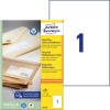 Opakowanie z arkuszem etykiet: Avery Zweckform Recyclingowe Etykiety Uniwersalne, Artykuł: LR3478, Format: 210 x 297 mm, Zastosowanie do drukarek: Inkjet, laser cz/b, kolorowy laser, Zawartość: 100 etykiet / 100 arkuszy, 1 etykieta/arkusz.