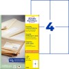 Opakowanie z arkuszem etykiet: Avery Zweckform Recycling Universalne Etykiety, artykuł: LR3483, format: 105 x 148 mm, odpowiednie do druku: atramentowego, laserowego czarno-białego, laserowego w kolorze, zawartość: 400 etykiet / 100 arkuszy, 4 etykiety/arkusz.