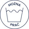 Obraz przedstawia symbol wskazujący, że przedmiot można prać, z wyrazem 'MOŻNA' powyżej i 'PRAC' poniżej narysowanego pojemnika na wodę.