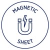 Obraz przedstawia okrągły wzór z napisem 'MAGNETIC SHEET' i ilustracją magnesu w kształcie litery U z błyskawicą pośrodku.