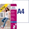 Obraz opakowania z arkuszem etykiet: folie transferowe Avery Zweckform do jasnych tkanin, artykuł: MD1006, format: 210 x 297 mm, przeznaczenie do drukarek: atramentowe, zawartość: 24 arkusze, /na arkusz?