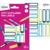 Opakowanie z arkuszem etykiet: Etykiety Avery do oznaczania długopisów, artykuł: RESMI30G, format: 10 x 50 mm, zawartość: 30 etykiet / 2 arkusze, 15 etykiet/arkusz.