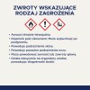 Obraz zawiera ostrzeżenia dotyczące bezpieczeństwa w języku polskim dotyczące materiałów niebezpiecznych. Wspomina o łatwopalnych aerozolach, pojemnikach pod ciśnieniem, które mogą wybuchnąć, oraz o różnych skutkach zdrowotnych, takich jak podrażnienie skóry, uszkodzenie oczu, zawroty głowy i toksyczność dla organizmów wodnych.