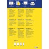 Obraz przedstawia różne etykiety i metki produktów Avery, w tym opisy i specyfikacje w wielu językach. Zaznaczono cechy takie jak wysoka jakość, opcje druku i szczegóły dotyczące materiału.